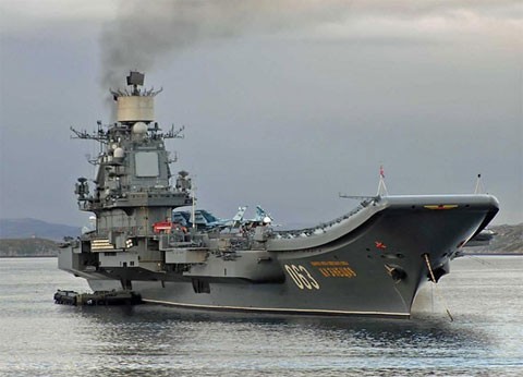 Tàu sân bay Kuznetsov của Nga cũng có mặt tại Địa Trung Hải trong những ngày qua, để chuẩn bị có cuộc tập trận chung với hải quân Israel gần vùng đặc quyền kinh tế của đảo Síp. Đây là một trong hai hàng không mẫu hạm thuộc lớp Đô đốc Kuznetsov trên thế giới. Ảnh: China-daily